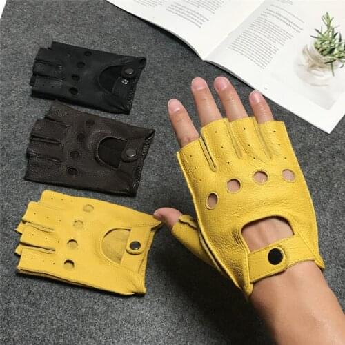 Locomotive Half Finger Deerskin Gloves Male Fitness Driving Retro Non-Slip Wear Resistant Fingerless Cowhide Mans Gloves NAN73