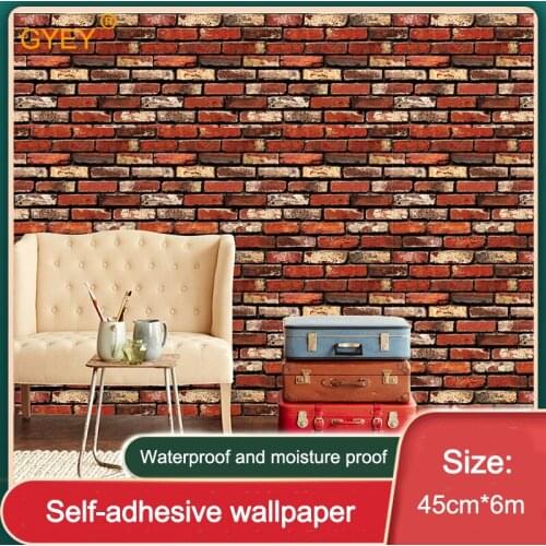 Retro Brick Pattern 3D Stereo Wall Sticker Red Brick Wall Paper Self-adhesive Waterproof Moisture-proof And Mildew-proof 45CM*6M