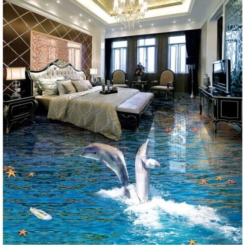 Photo wallpaper mural floor ocean dolphin Custom Photo self-adhesive 3D floor 3D wallpaper floor for living room