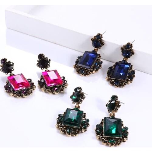 Retro Court Baroque Earrings Dark Green Gem Pendant Dark Blue Large Pendant Earrings Womens Jewelry Birthday Gift