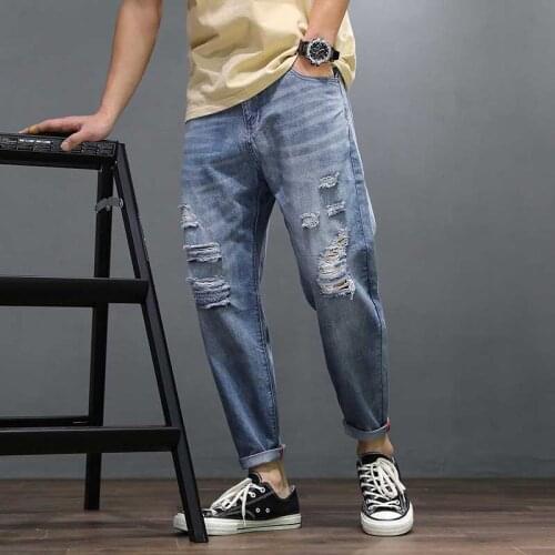 Loose Baggy Harem Ripped Jeans Men Casual Distressed Denim Pants Japan Style Cotton Trousers Blue Jeans Joggers Man Clothing