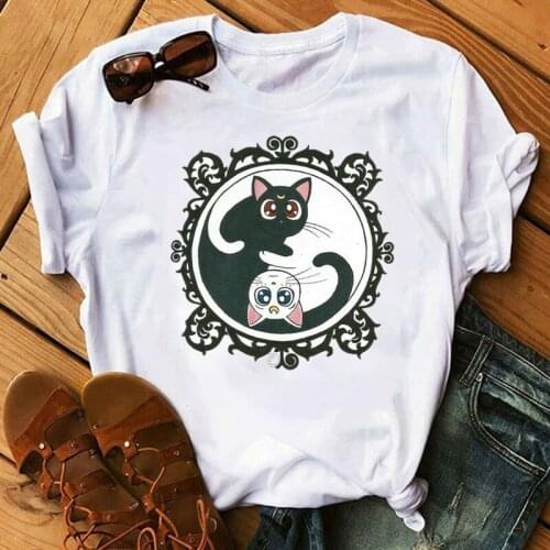 Sailor cats 90s funny T Shirt Harajuku Women Tshirt Aesthetic Anime Women Cute Female T-shirt Kawaii Tees Fashion Ullzang