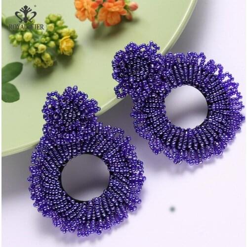ROYALBEIER Bohemian Beaded Drop Earrings Wedding Fashion Handmade Big Statement Round Beads Earrings for Wholesale Women Jewelry
