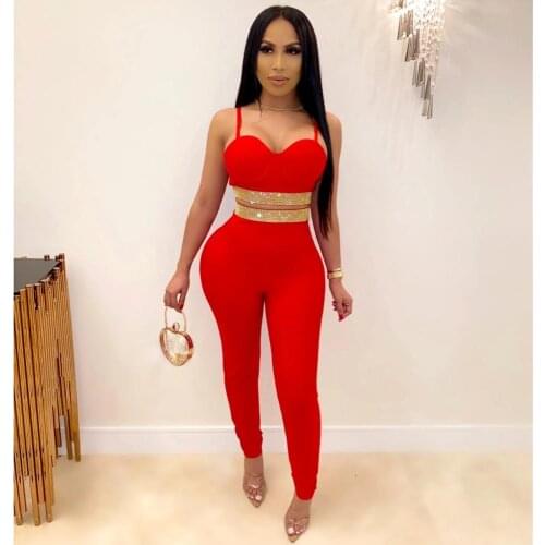 Women Set Spaghetti Strap Top Skinny Pant Two Pieces Set Rayon Bandage Set Female Party Set