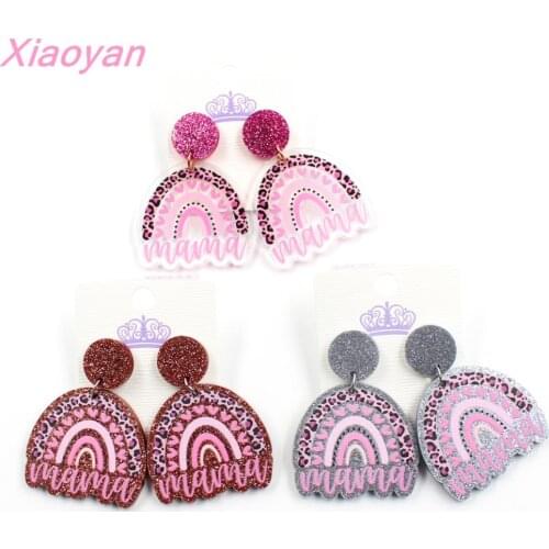 1pair) Acrylic rainbow mama hanging Earrings mothers Day leopard Earrings acrylic Earrings
