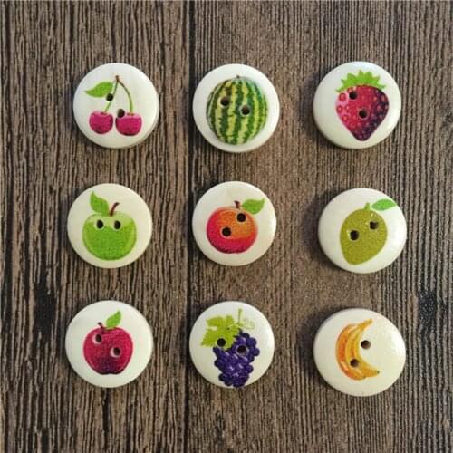 100pcs 15mm Natural Mixed Fruits Round Wood Buttons Scrapbooking Decorative 2 Holes DIY Crafts Sewing Accessory