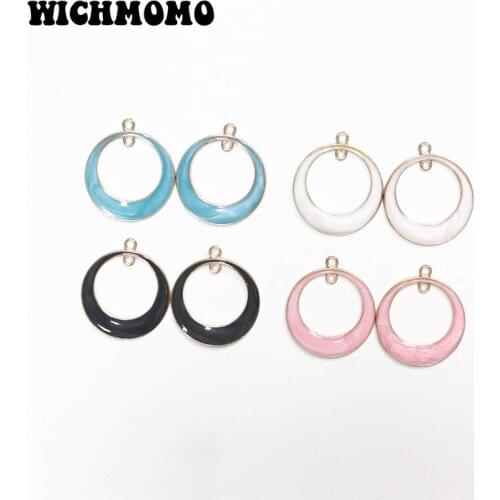 2021 New Fashion 25*29mm 10pcs/bag Zinc Alloy Drop Oil Round Two Hole Charms Pendants for DIY Girls Earring Jewelry Accessories