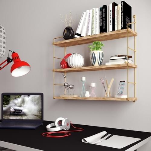 3'lü Wall Rack Solid Gold Color Stainless Veneer Bookshelf Rack Table Organizer