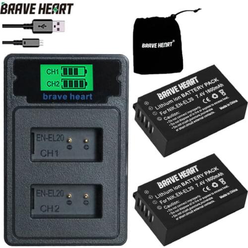2Pcs EN-EL20 EN EL20 EN EL20a Battery + LCD Dual USB Charger Type C Port for Nikon Coolpix P1000 Nikon1 J1, J2, J3 Nikon1 AW1