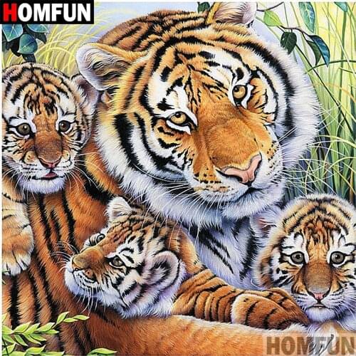 HOMFUN 5D DIY Diamond Painting Full Square/Round Drill "Animal tiger" 3D Embroidery Cross Stitch gift Home Decor A09294