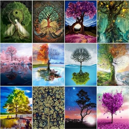AZQSD Fiy Frame Painting By Number Tree Scenery Kits Handpainted Unique Gift Picture By Number For Adults Living Room Decor