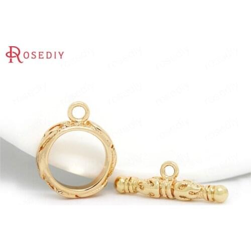B086)6 Sets O:14*17.5mm,T:22*4mm Brass 24K Champagne Gold Color Plated Bracelet O Toggle Clasps Jewelry Findings Accessories