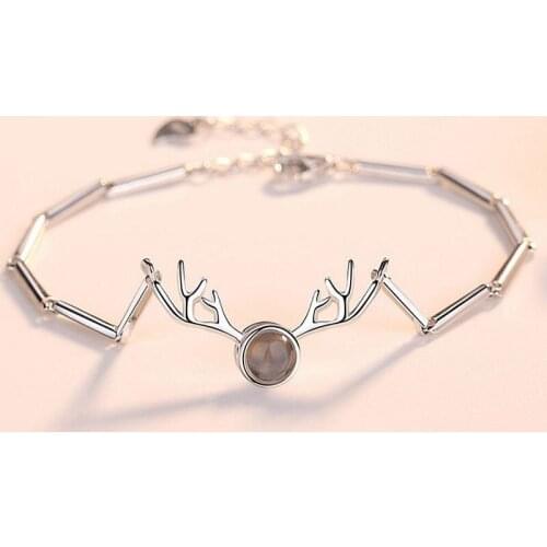 925 Sterling Silver Antlers Projection Bracelet 100 Languages ​​I Love You Bracelet Charm Women Jewelry Valentines Day Gift
