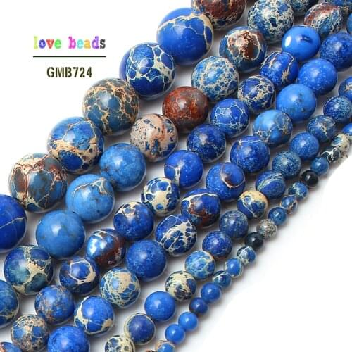 Natural Stone Beads Blue Sea Sediment Jaspers Round Loose Beads For Jewelry Making 15.5" Pick Size 4 6 8 10mm Wholesale