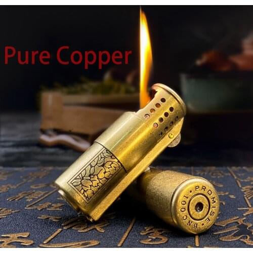 Pure Copper Vintage Kerosene Lighter windproof creative Flint Grinding Wheel Side Fire Antique Collection Mens Smoking Gift