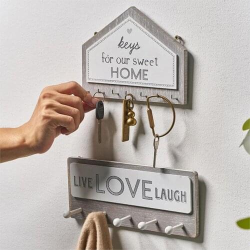Wood Key Hook Holder Wall Hanging Organizer Rectangle Shape House Key Rack Hooks Coat Hanger Home Decoration Coat Wall Hook