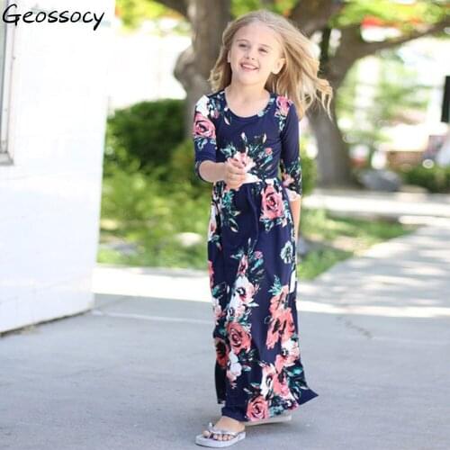 Long Dress Fashion Trend Bohemian Dress for Girls Beach Tunic Floral Autumn Maxi Dresses Kids Party Princess costume Dresses