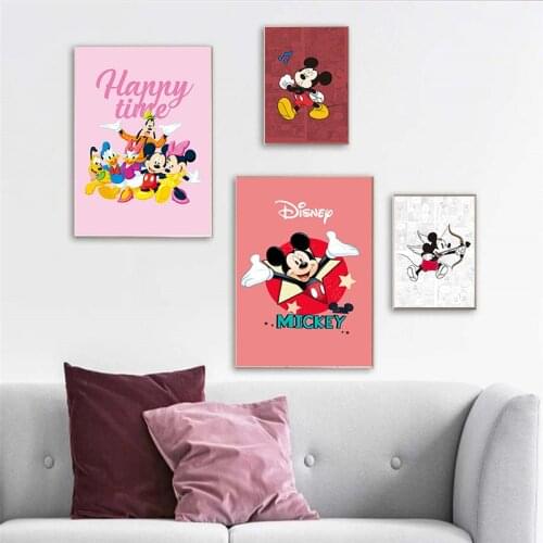 Disney Art Canvas Paintings Mickey Mouse Posters and Pink Mouse Club Prints Wall Art Pictures for Living Room Home Decoration