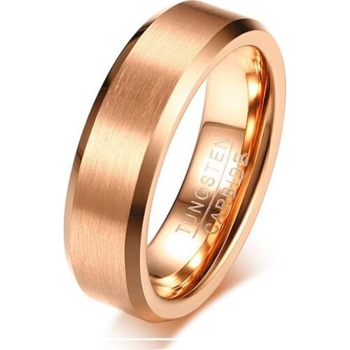 Classic Propose Rings for Men Women 6mm Rose Gold Tungsten Carbide Wedding Band Jewelry Male Casual Bijoux