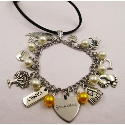 Granddad family theme home love leather stainless steel chain rearview mirror christmas tree decoration Bag ornaments