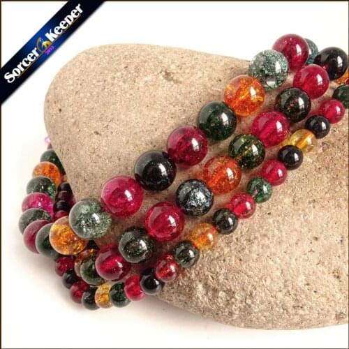 Crackle Crystal Tourmaline Round Ball 8/12/14 mm Colorful Loose Bead Strand 15" for Jewelry Making Bracelet Earrings Pendant