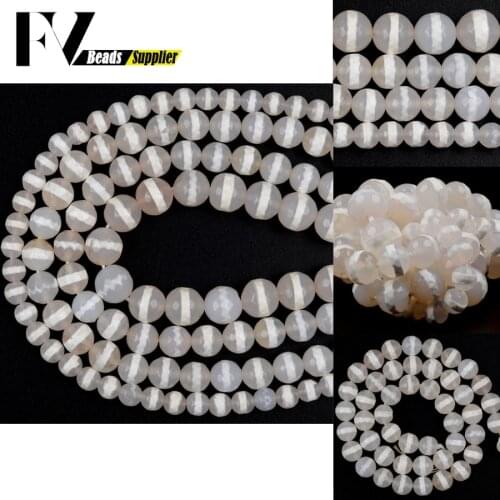 Natural Stone Round Tibetan Dzi Beads White Faceted Agates Spacer Beads For Jewelry Making Diy Bracelet Accessoires 6/8/10mm 15