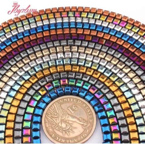 Cube Square Hematite Beads Faceted Cube Hematite Stone Spacer Beads for DIY Accessories Necklace Bracelets Jewelry Making 15"