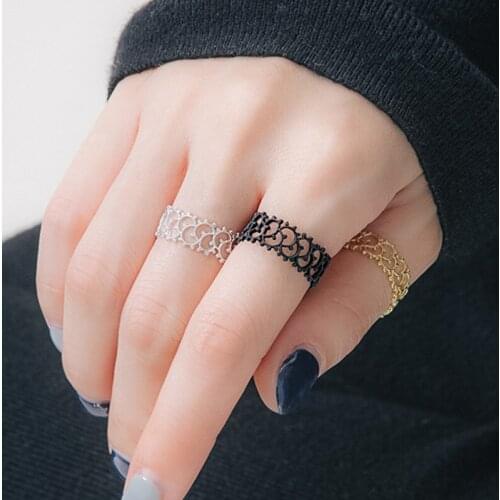 Trendy Romantic Hollow Vine Ornament Rings Rosegold/Black/White Combination Female Wedding Ring Bridal Rings Accessory For Women