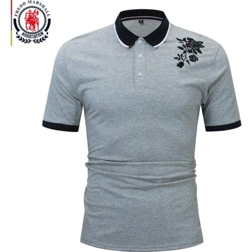 FREDD MARSHALL 2020 Summer New Rose Embroidered Polo Shirt Men Casual Solid Color Slim Breathable Business Cotton Polo Shirt 538