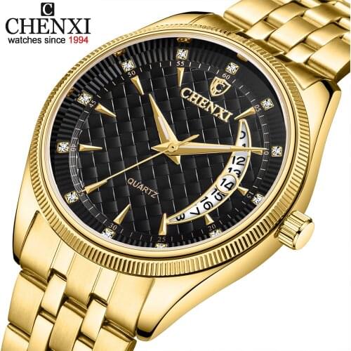 CHENXI Mens Watches Stainless Steel Quartz Gold Wrist Watch Top Brand Luxury Casual Waterproof Sport Watch Men Relogio Masculino