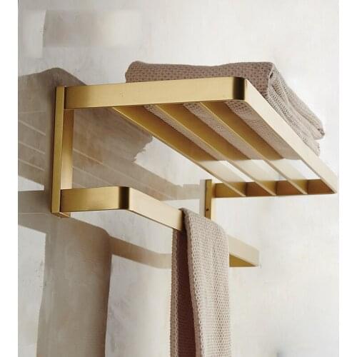 Brass Gold Bathroom Hardware Set Double Layer Bath Towel Rack Toilet Room Storage Rack Bathroom Accessories Set