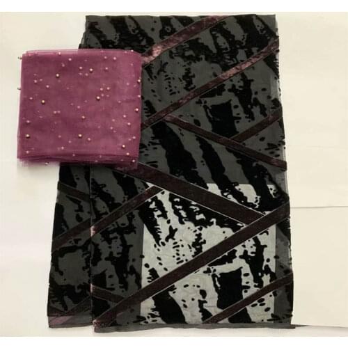 2020 Latest high quality 5 yards printed velvet silk fabric matching 2 yards Swiss voile lace fabric for women dress! LXF99233