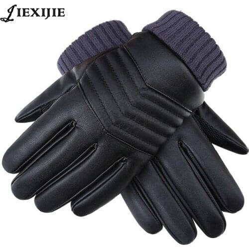 Winter warm PU leather Mens gloves touch screen gloves cycling ride warm thick outdoor electric car ride highquality glove