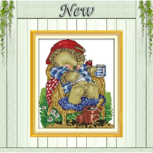 Afternoon bear animal decor paintings counted print on canvas DMC 14CT 11CT Chinese Cross Stitch Needlework Sets Embroidery kits