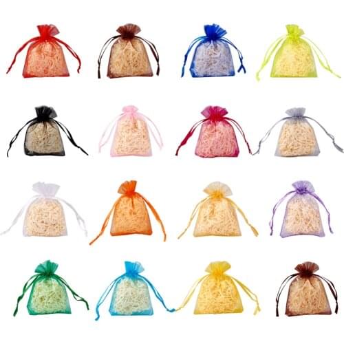 Pandahall 100pcs/lot Approx 7X9cm Mixed Color Rectangle Organza Bags for X-mas Packing Christmas Party Candy Pouches Package