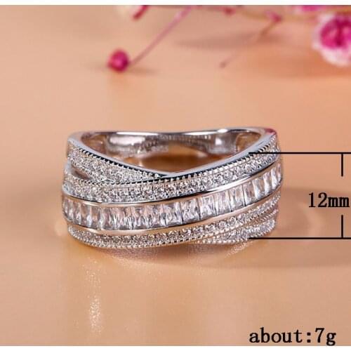 Luxury Female Transparent Zircon Statement Ring Silver Color Cross Fashion Bridal Engagement Wedding Band Rings For Women
