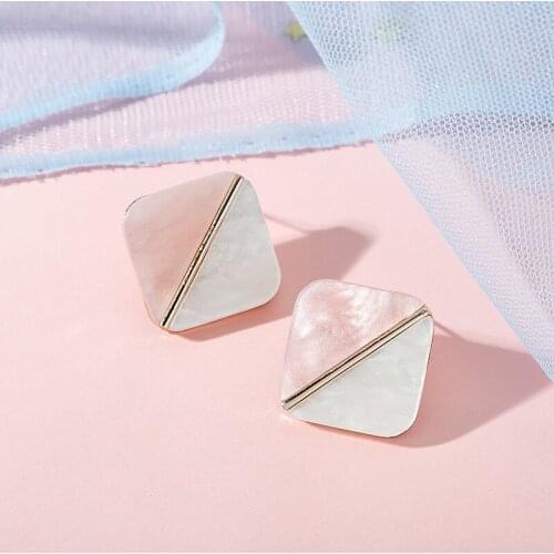 Simple Geometric Square Stud earrings for women Powder white stitching wedding jewelry Accessories
