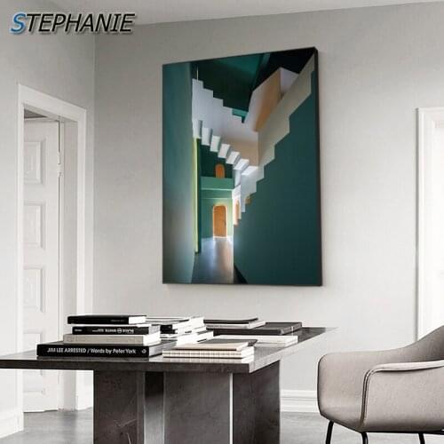 Nordic Green Construction Space Canvas Painting Abstract Geometry Creativity Poster Modern HD Print Wall Art Picture Home Decor