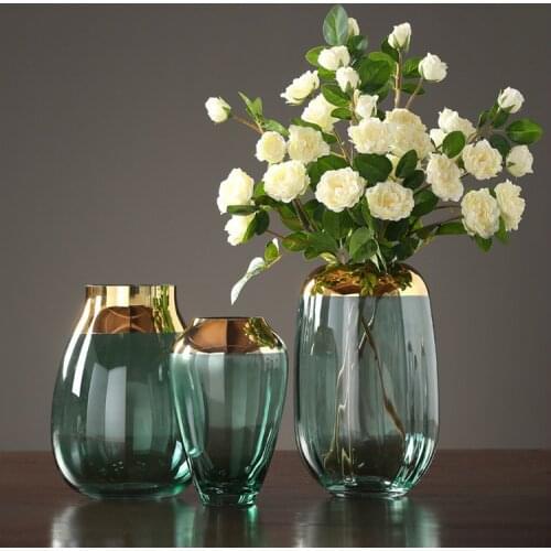 Creative Glass Vase Golden Transparent Hydroponics Flower Arrangement Modern Home Decorations Handicraft Furnishings Gold Vases
