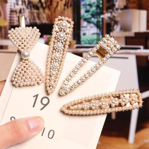 Fashion Pearl Hair Clips for Women Metal Hairpins Elegant Geometric Diamond Hair Clips for Girls Hair Barrette Hair Accessories