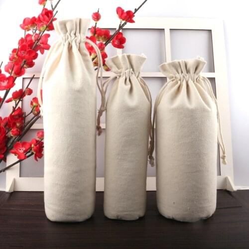 Rounding Bottom canvas drawstring bags 14*38cm for accessories necklace gift jewelry wine packaging bags pouches