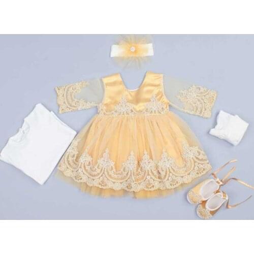 Yellow Newborn Dress Clothing Baby Girl Suit Evening Gown 5 Pcs Special Occasion Girl Babies Toddler Outfits Clothes Set Model