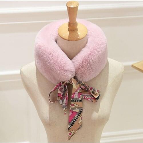 Lady Blinger new faux rabbit fur bow knot scarves women girl warm soft scarves multi color fur scarf