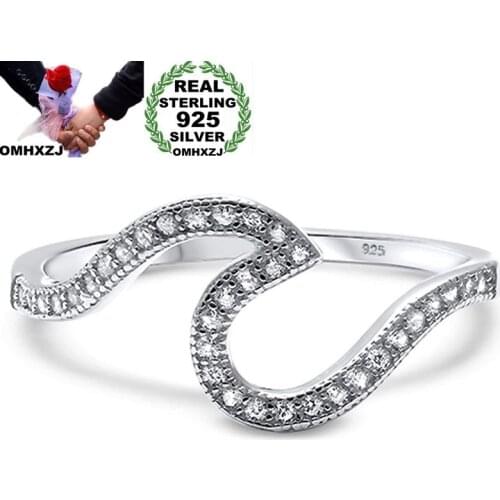 OMHXZJ Wholesale European Fashion Woman Girl Party Wedding Gift Simple 6 Colors AAA Zircon 925 Sterling Silver Ring RR114