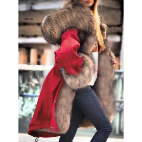 Women Faux Fur Overcoat Autumn Winter Fashion Loose Thicken Keep Warm Hooded Single-Breasted Solid Color Long Sleeves Jacket