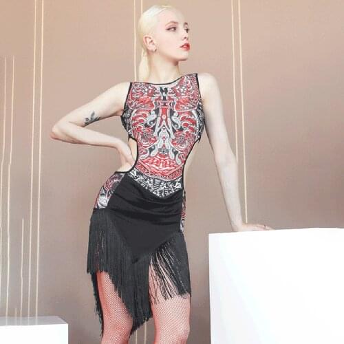 2021 New TL784 Women Latin Dance Dress Leopard Tassel Latin Dancing Practise Cloth Ballroom Belly Dancing Performamnce