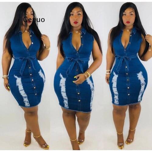Sexy fashion sleeveless Bodycon Mini Dress Women Summer Vestidos 2021 Hole ripped jeans Dress Ladies vintage Washed Denim Dress