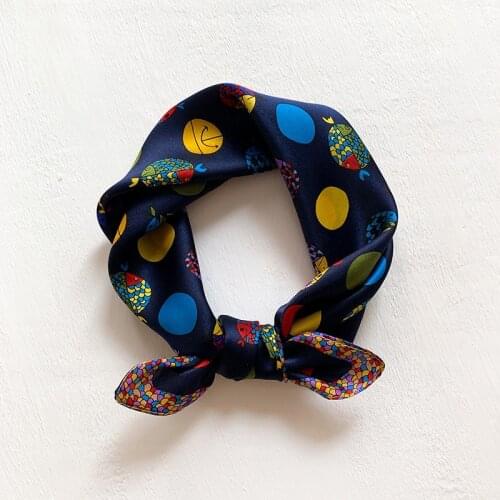 2021 New 100% Pure Silk Scarf Women Neck Hair Foulard Bandana Square Small Headband Hijab Print Poncho Scarves Pashmina