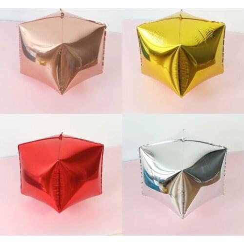 5Pcs 12inch 4D Cube Square Diamond Round Aluminum Balloon Baby Shower Happy Birthday Decoration Foil Balloon Wedding Celebration