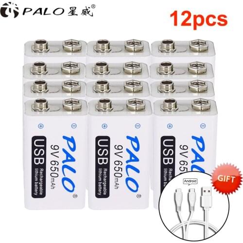 PALO 9V USB 6F22 battery Li-ion 650mAh Rechargeable Battery for RC Helicopter Model Microphone Guitar EQ Smoke Alarm Multimeter